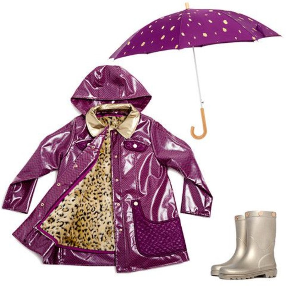 Oil & Water Girl's Purple Chevron Raincoat - Size 2/3